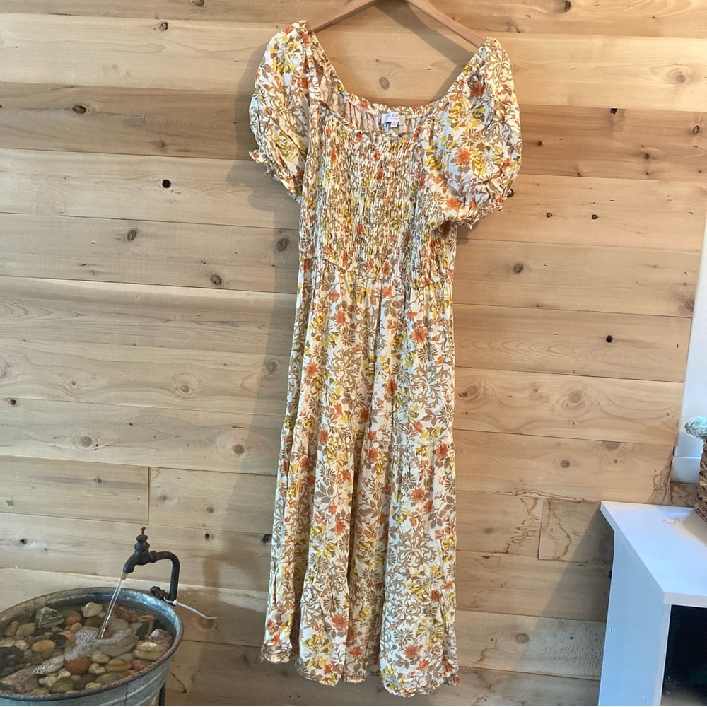 Hayden LA floral boho shirred top ruffle dress with pockets